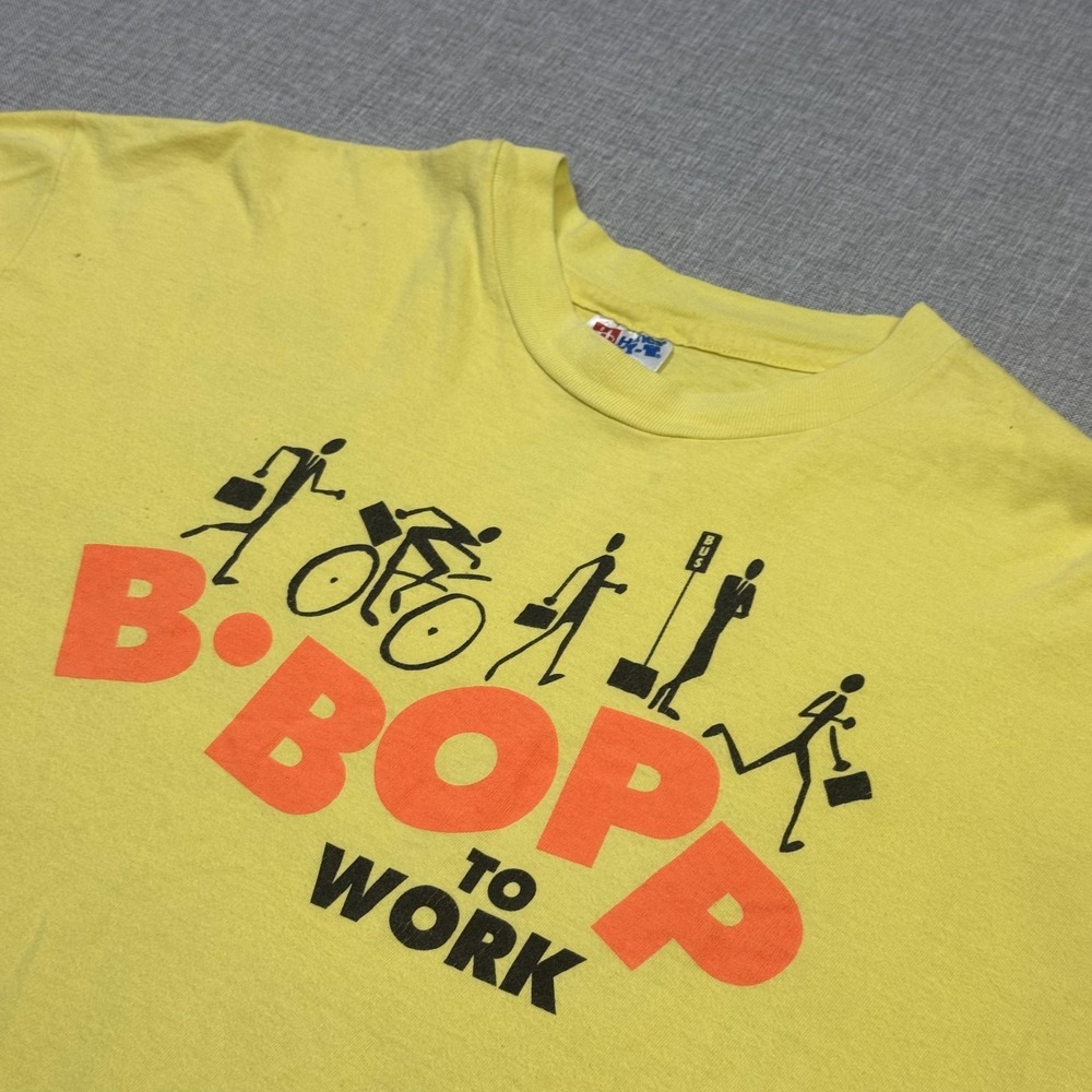 Hanes Beefy-T Vintage T-Shirt Mens XL Yellow B BOPP To Work Crew Neck Cotton